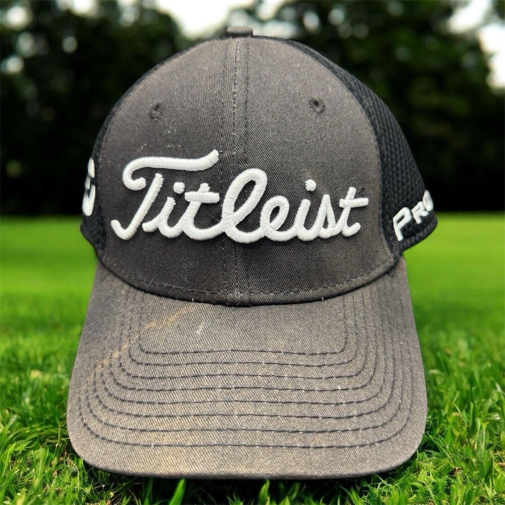 Titleist FJ Footjoy New Era PRO V1 Black Golf Hat Flex Fit Small/Medium OSFM